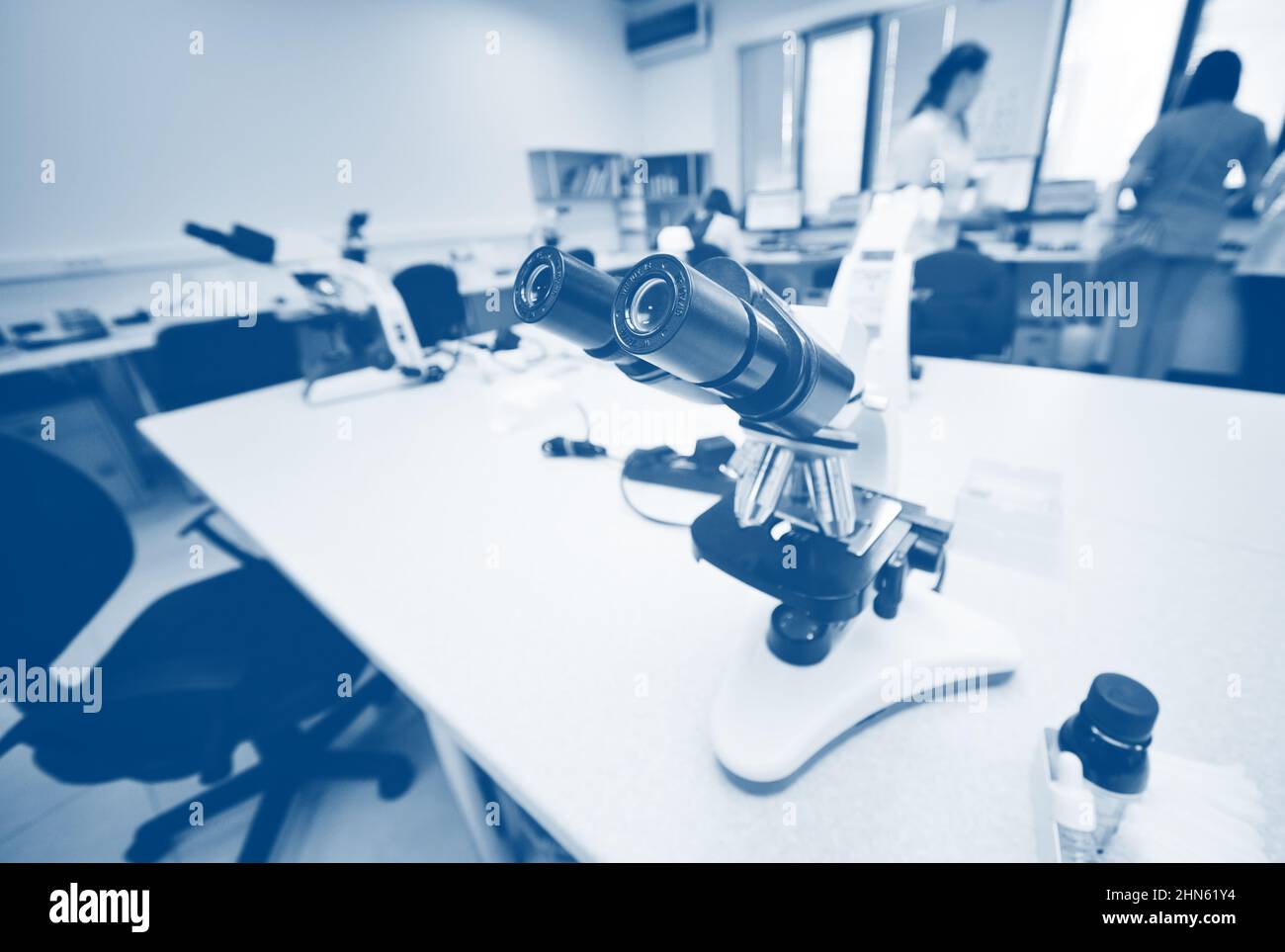 laboratory microscope closeup in the chemical and bacteriological DNA
