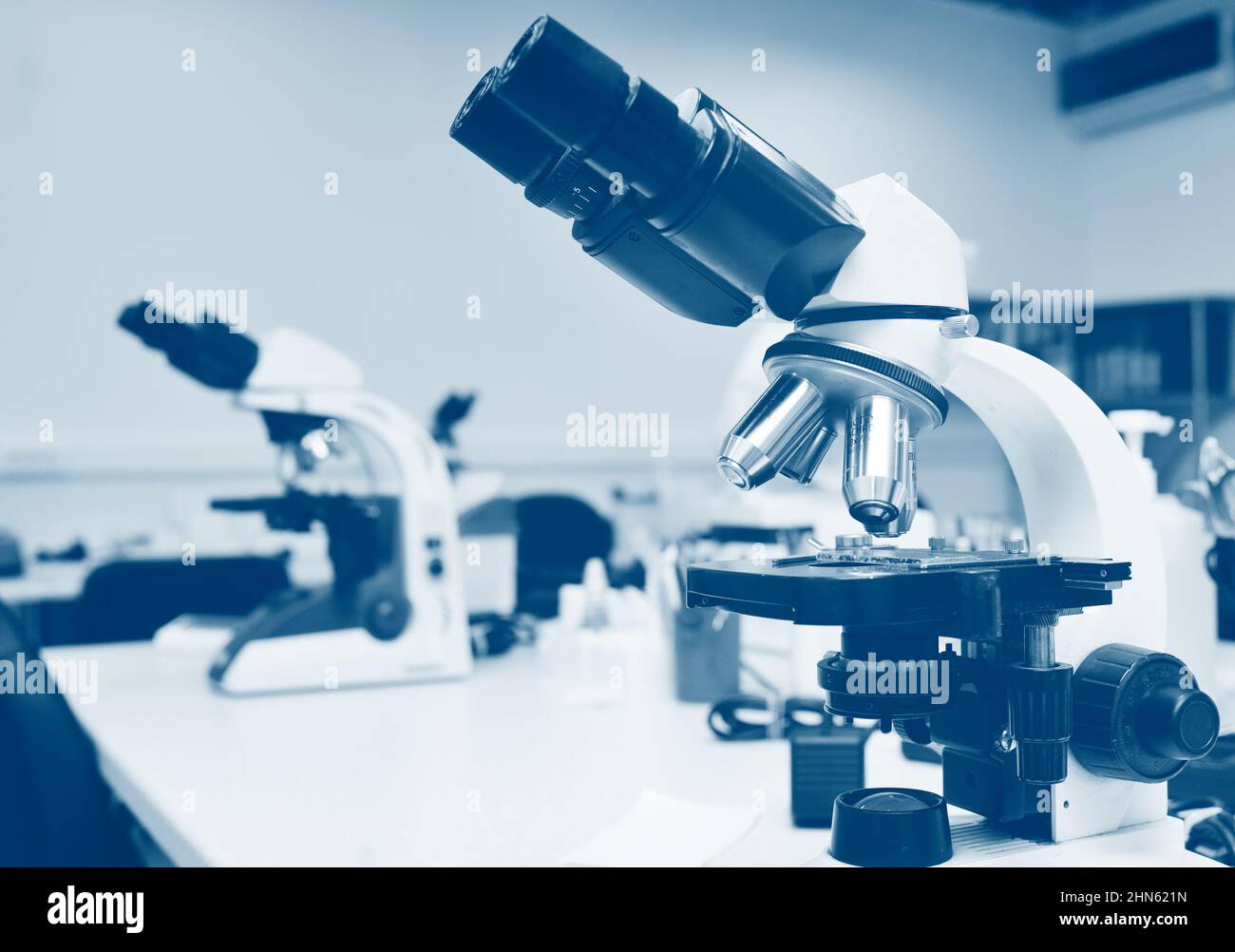 laboratory microscope closeup in the chemical and bacteriological DNA