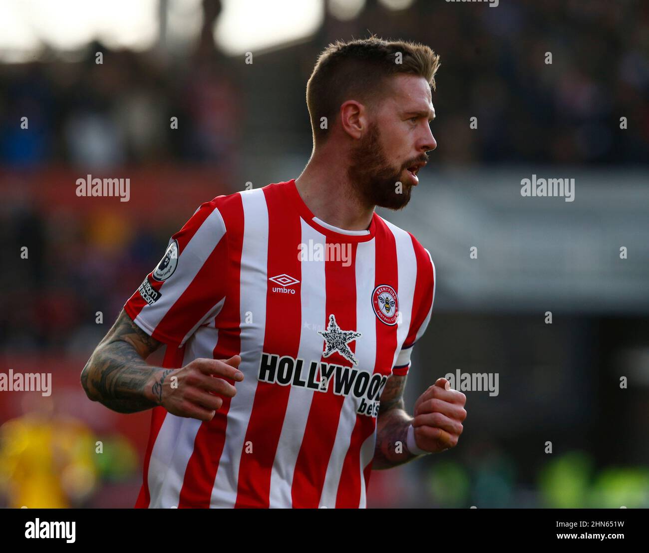 London, England - FEBRUARY 12: Pontus Jansson of Brentford  during  Premier League between Brentford and Crystal Palace at Brentford Community Stadium Stock Photo