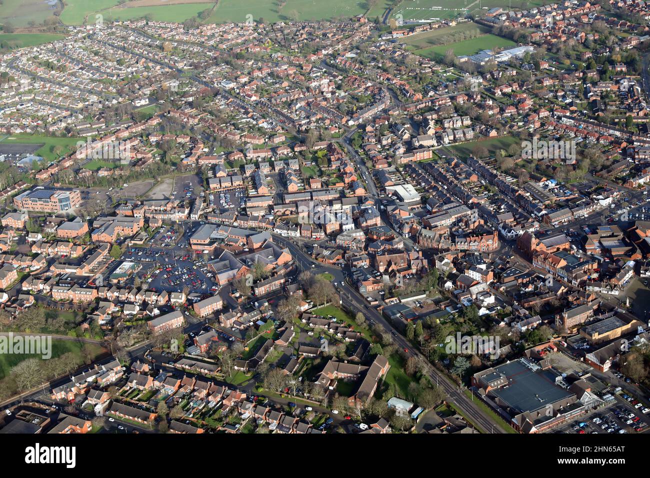 aerial view of the town of Sandbach, Cheshire Stock Photo
