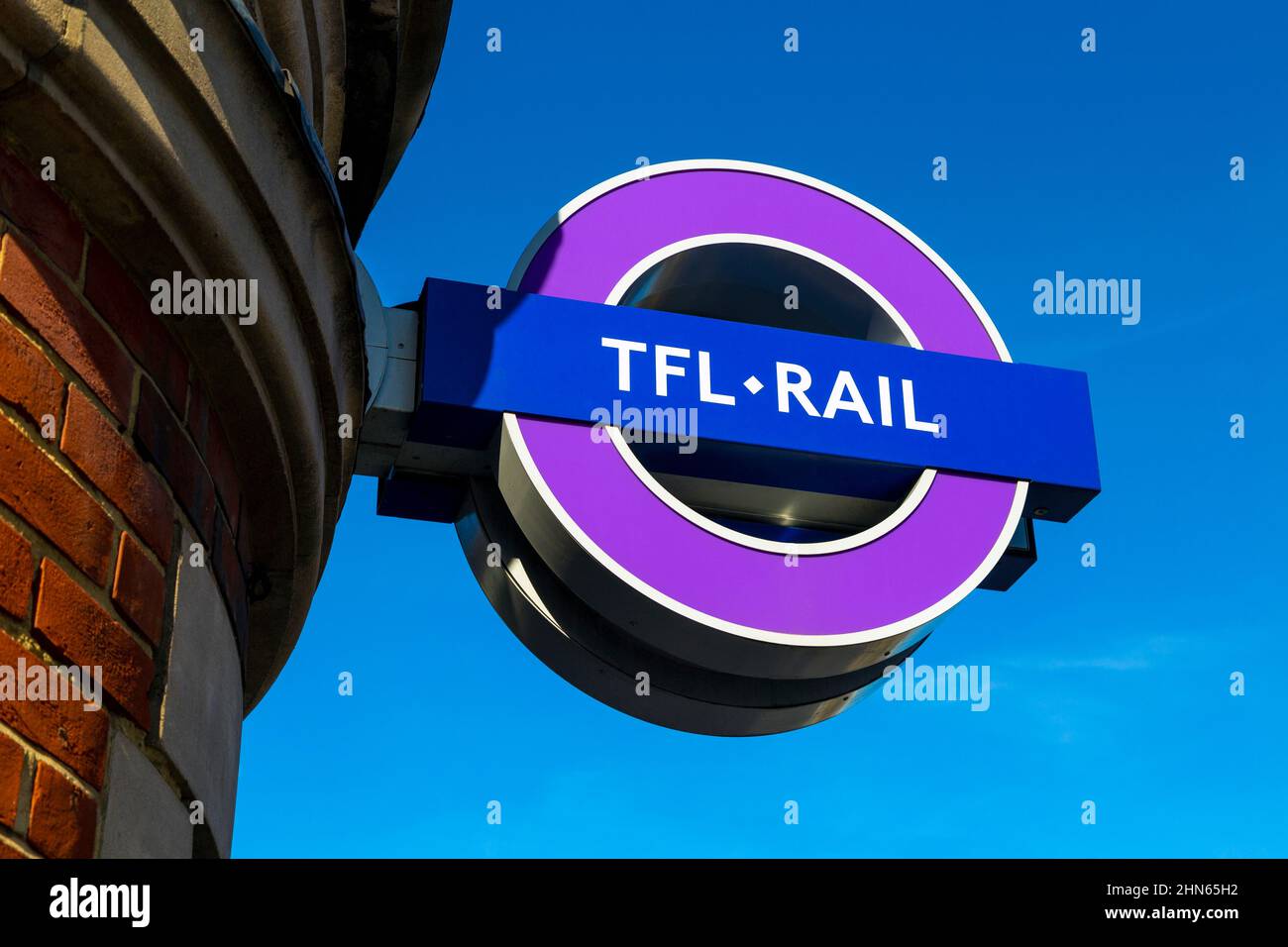 Purple TFL Rail station sign (Forest Gate Station, London, UK) Stock Photo