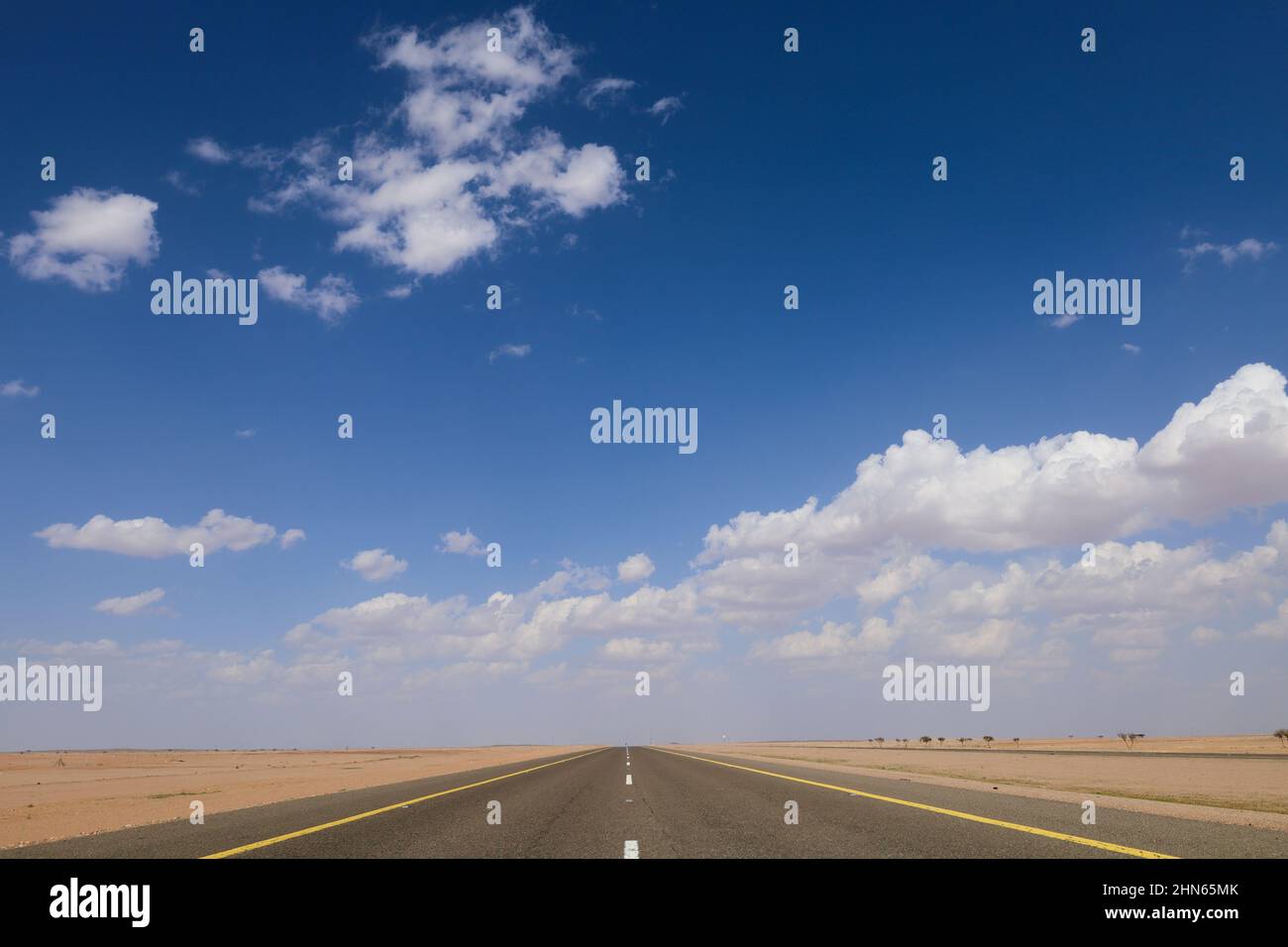 Desert Highway empty Asphalt road , travel concept picture - Blue sky Stock Photo