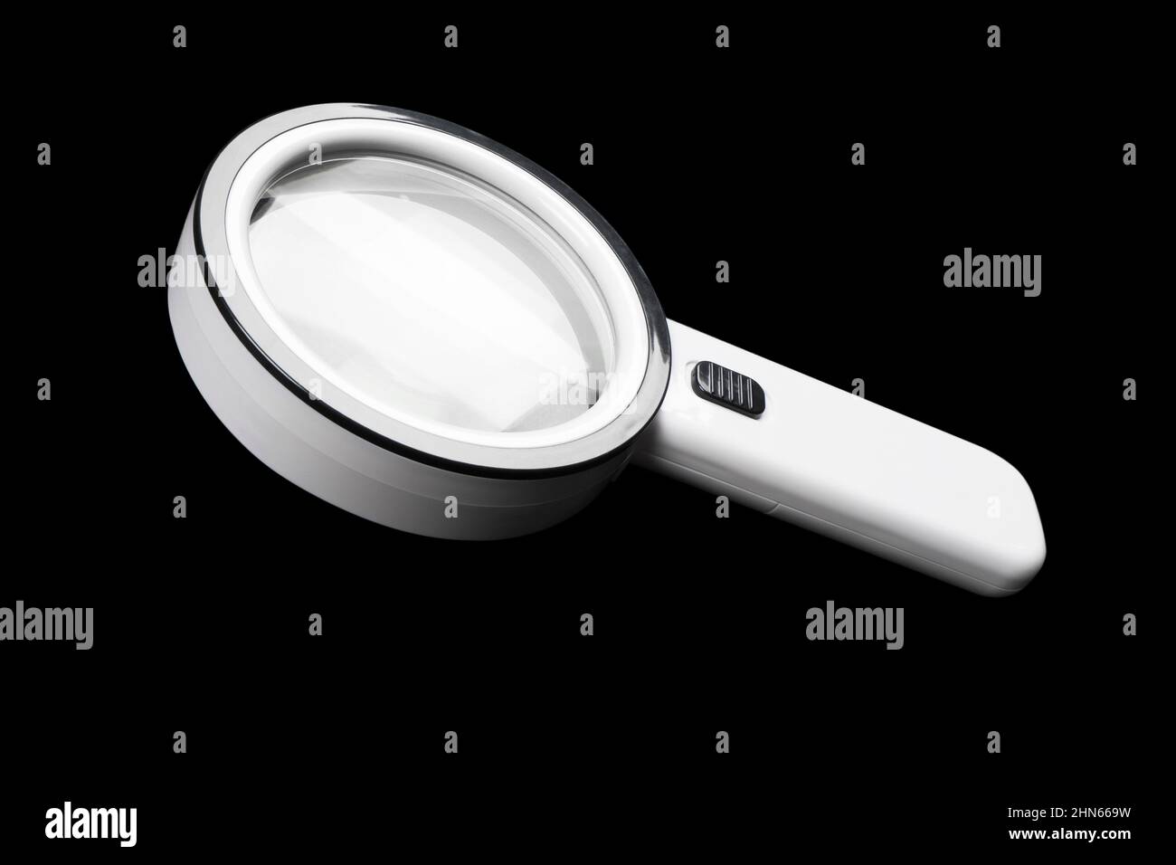 Magnifying glass isolated on black background. Magnifying glass for