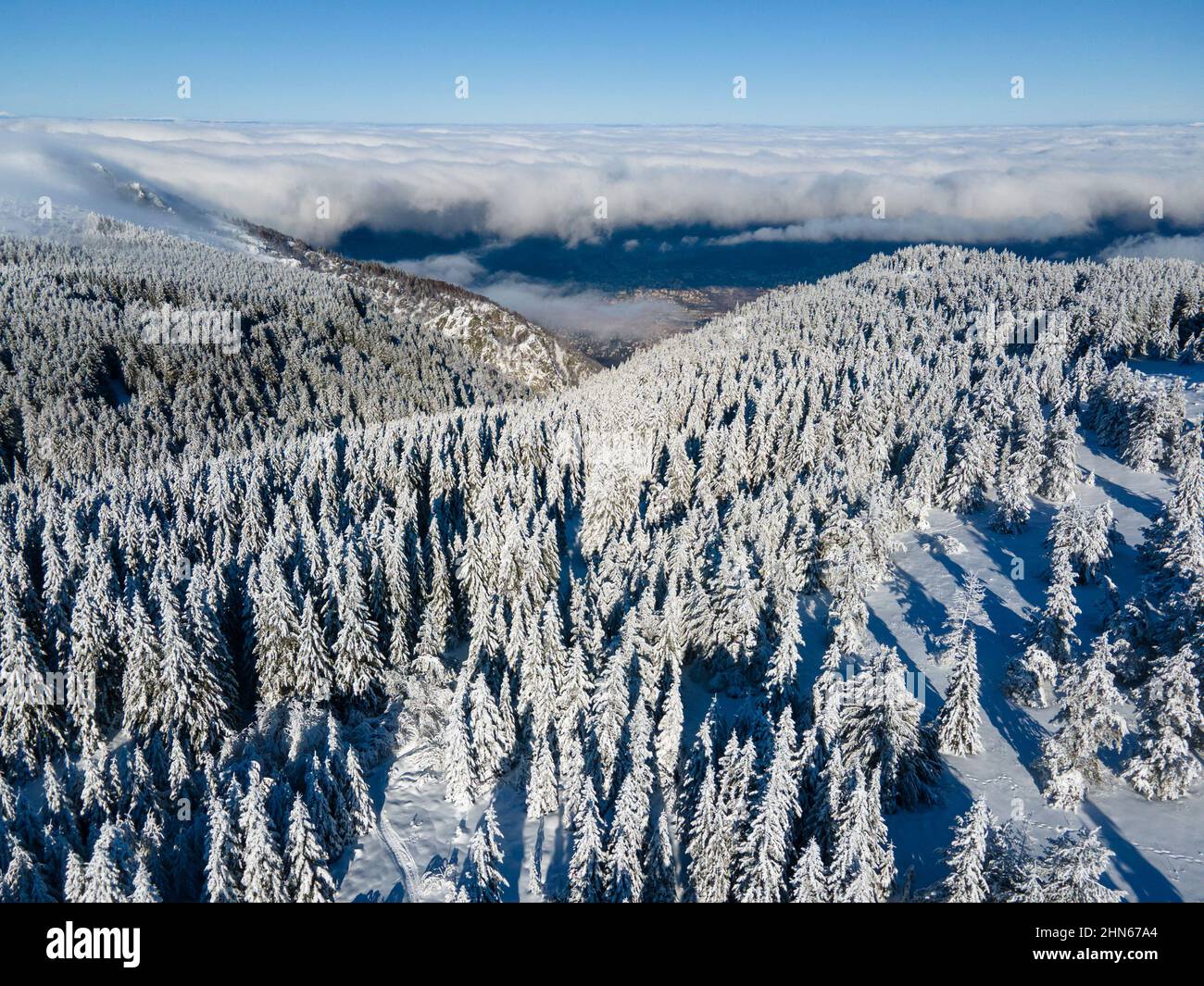 Aerial Winter view of Vitosha Mountain, Sofia City Region, Bulgaria ...