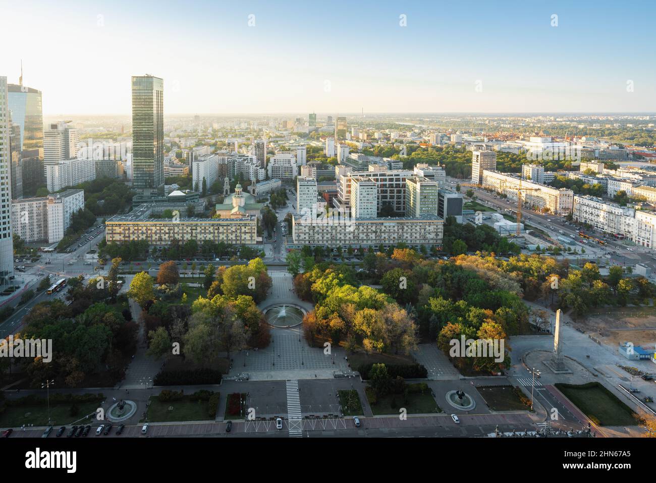 Aerial view of Warsaw city and Swietokrzyski Park - Warsaw, Poland Stock Photo