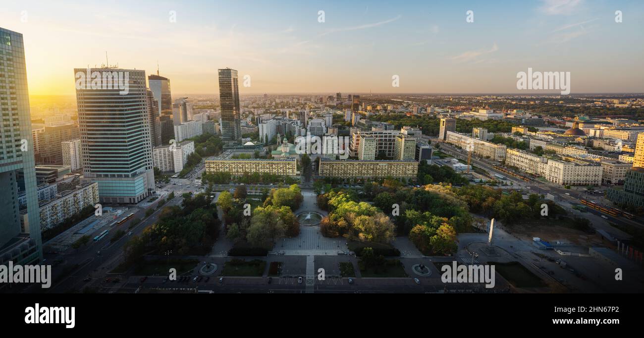 Panoramic aerial view of Warsaw city and Swietokrzyski Park - Warsaw, Poland Stock Photo
