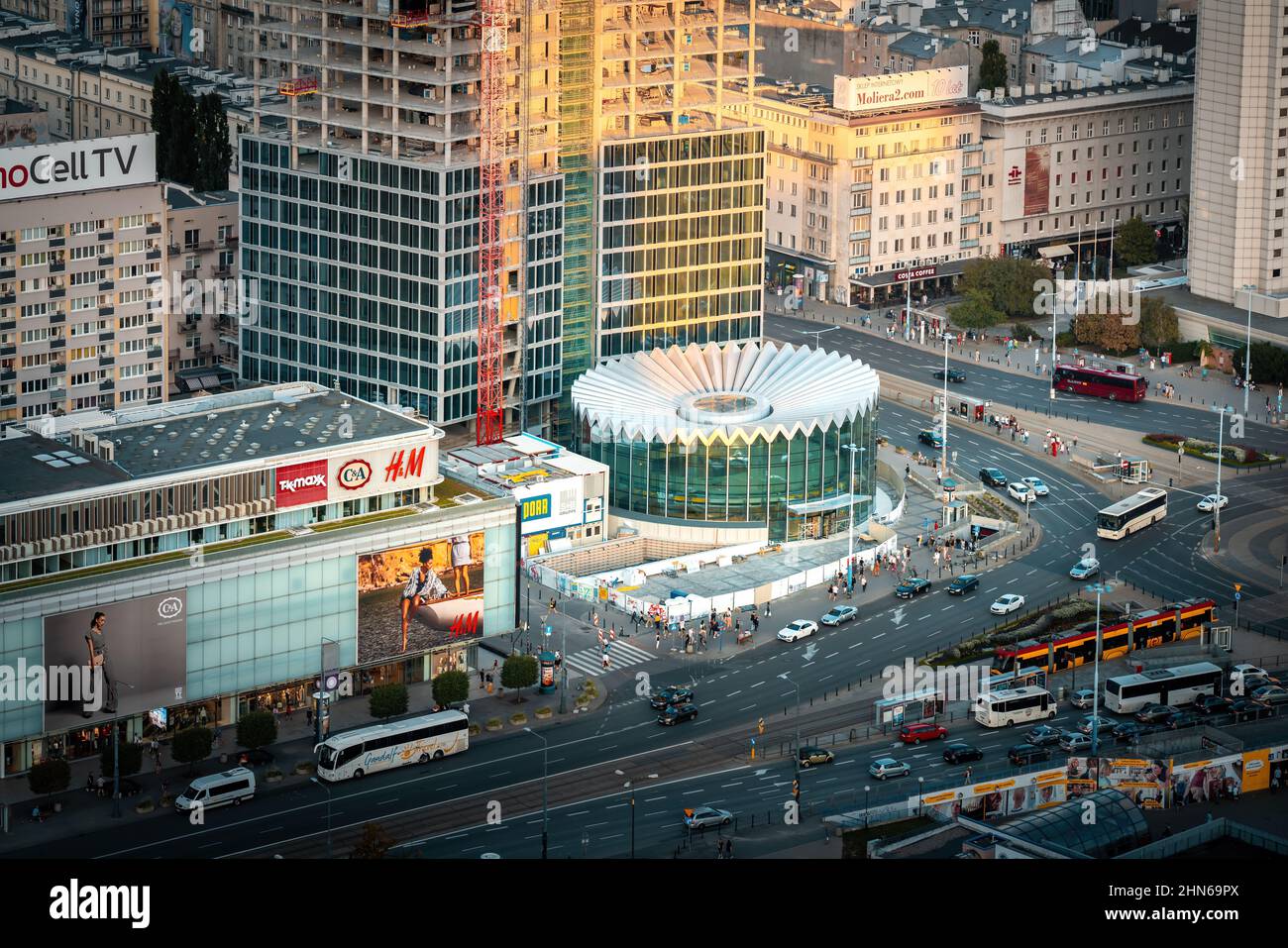 Aerial view of New PKO Rotunda Building - Warsaw, Poland Stock Photo ...