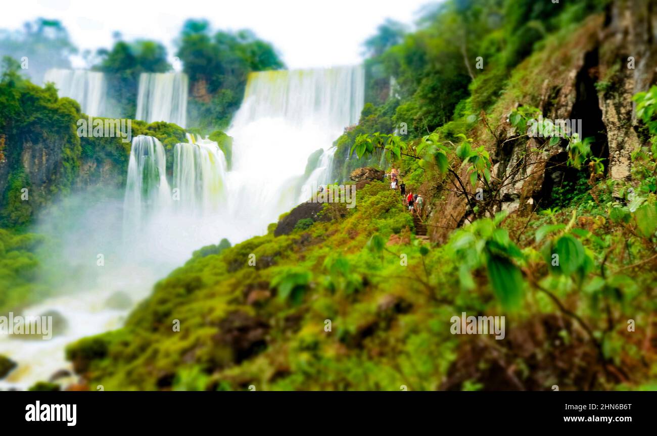 Iguazu Falls on the border of Brazil and Argentina. One of the world's great natural wonders waterfalls. Tourism Concept Image Stock Photo