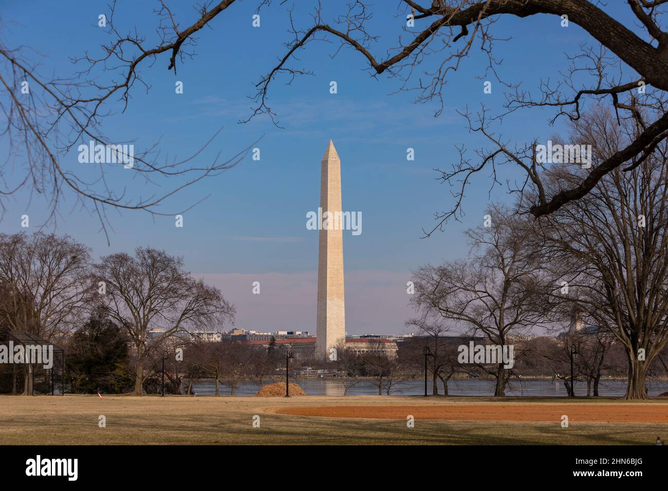 WASHINGTON, DC, USA - Washington Monument and Tidal Basin. Stock Photo