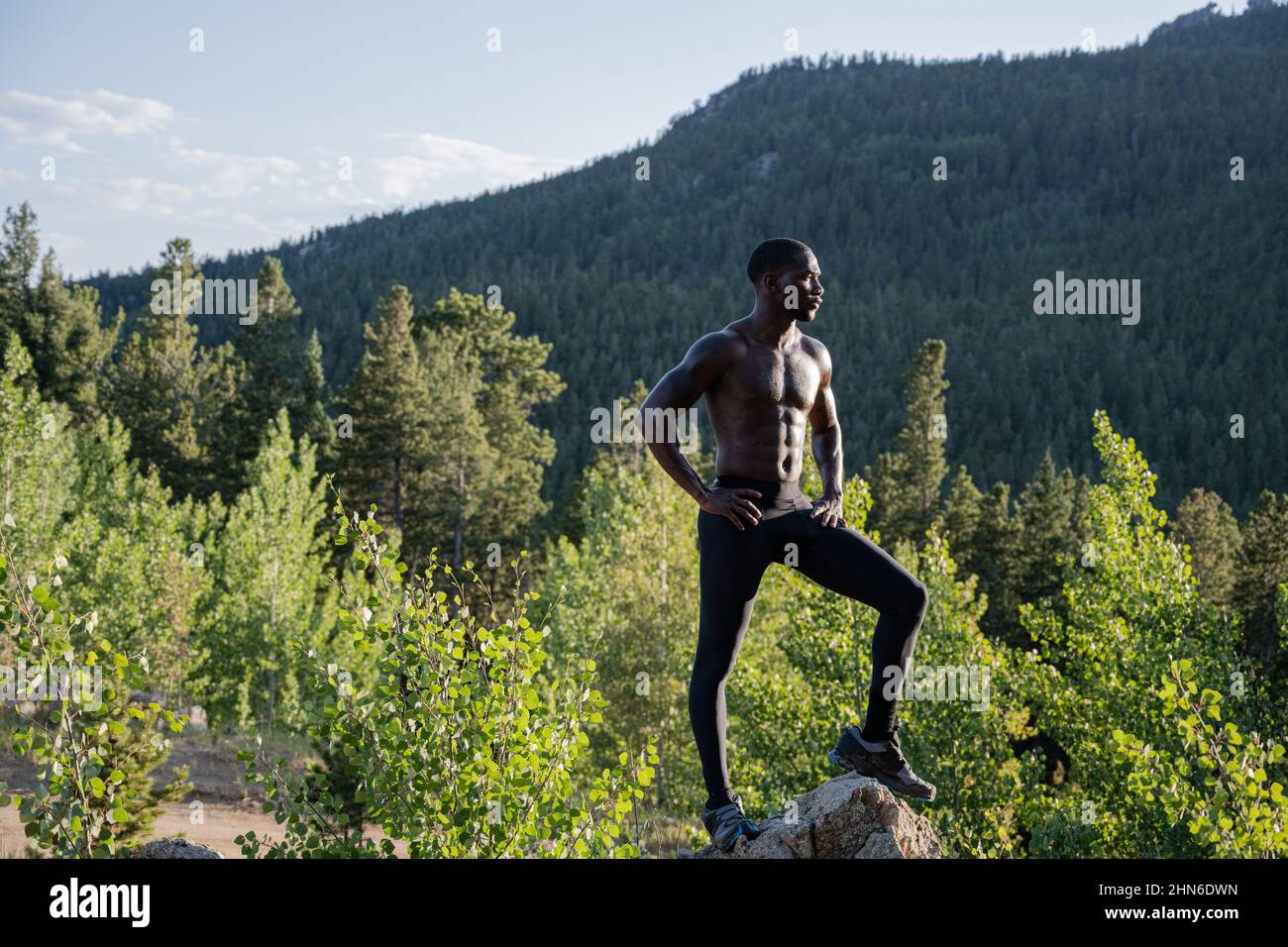 Fitness in the woods in Colorado Stock Photo