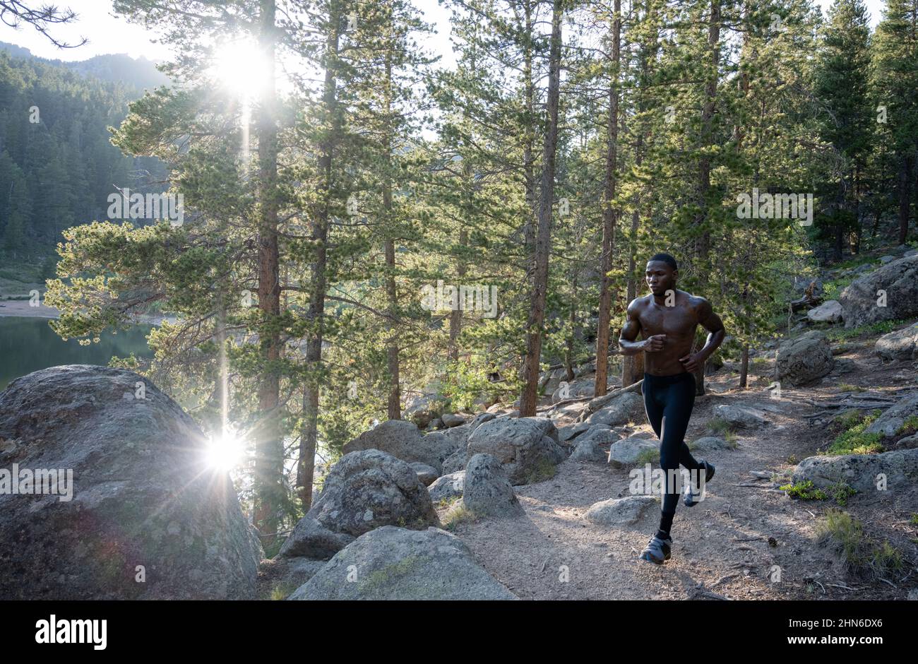 Trail Running in Colorado adventure Stock Photo