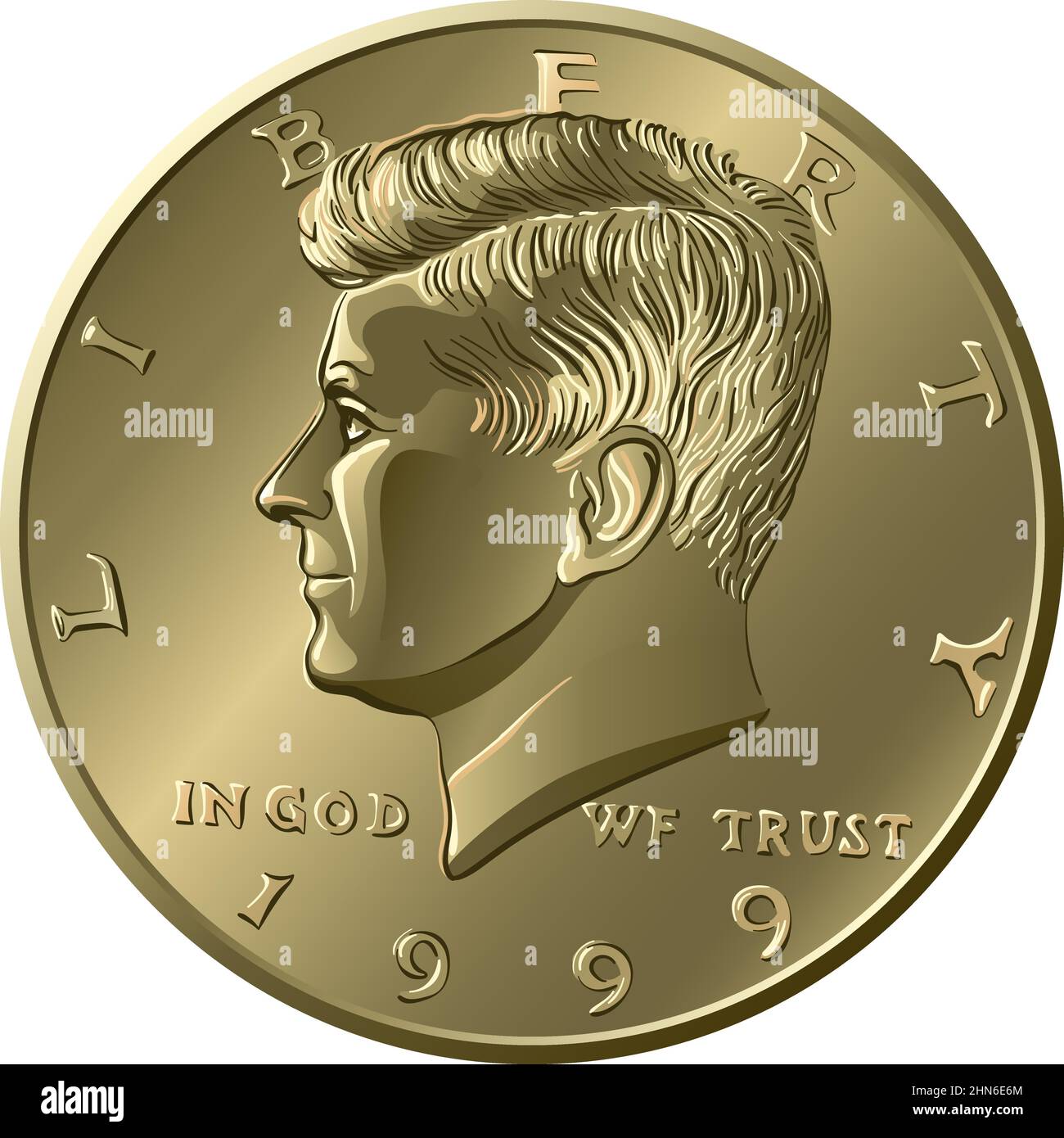 United States coin Half dollar with John F Kennedy on obverse Stock Vector