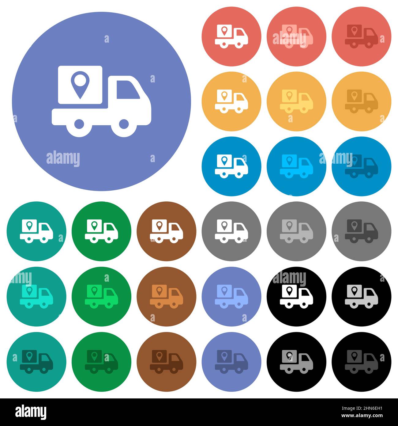 Package delivery tracking solid multi colored flat icons on round backgrounds. Included white, light and dark icon variations for hover and active sta Stock Vector