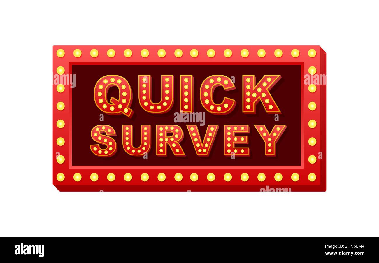 Retro light text quick survey. Retro light bulb. Vector stock illustration Stock Vector