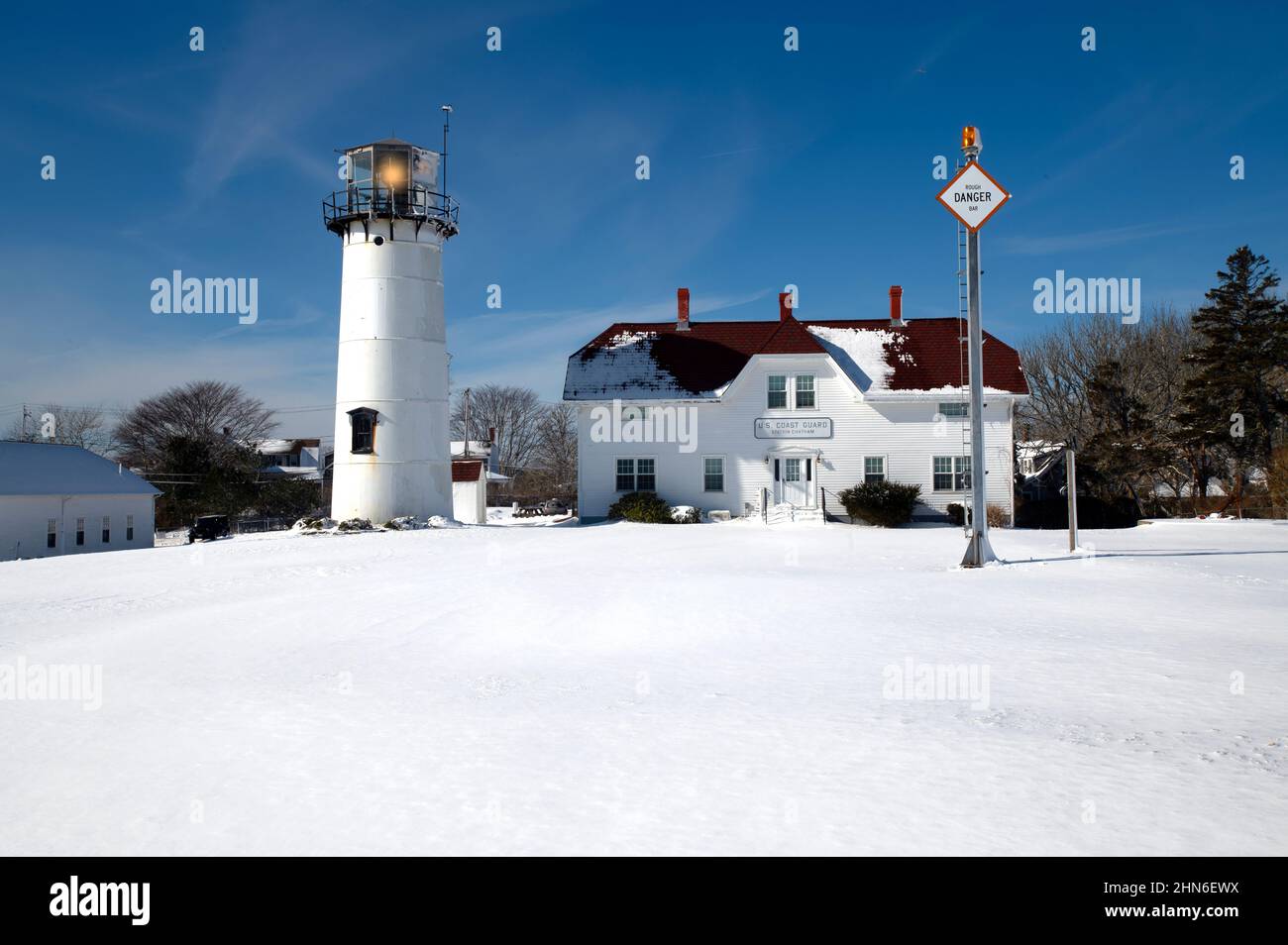 Chatham Light and US Coast Guard Station, established 1808 - present tower 1877.  Originally named Twin Lights.  One tower removed to Nauset on Cape C Stock Photo