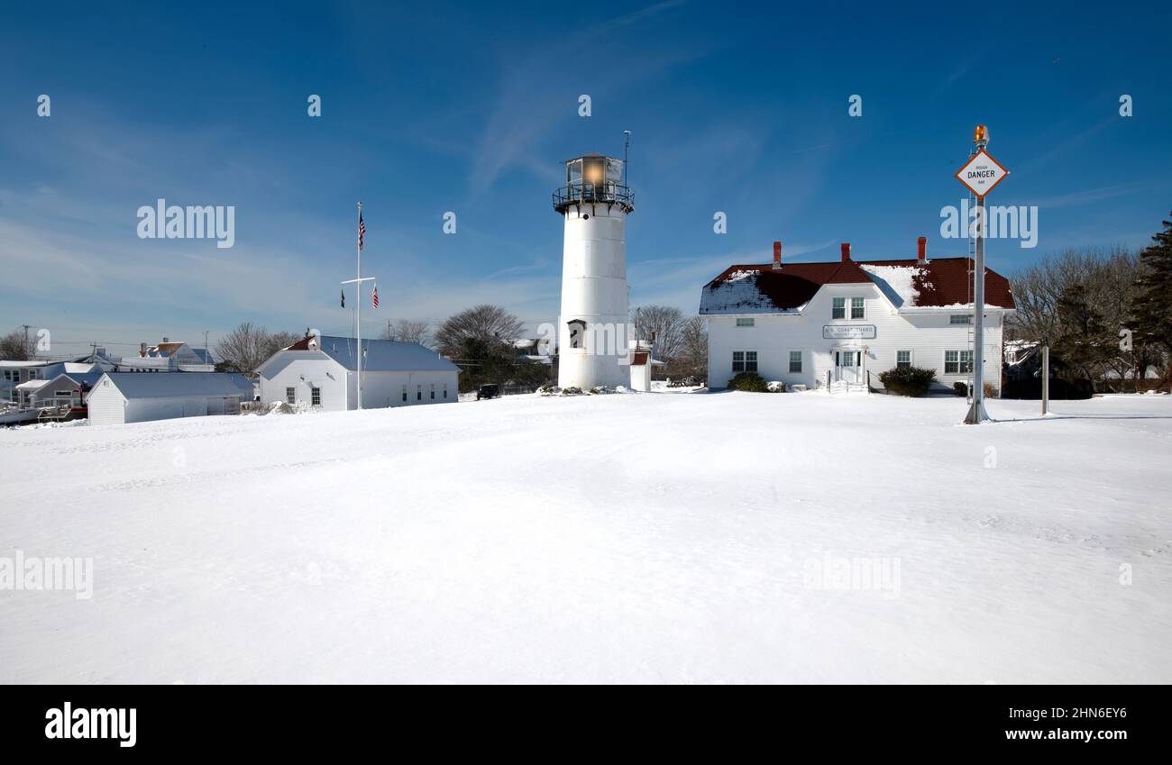 Chatham Light and US Coast Guard Station, established 1808 - present tower 1877.  Originally named Twin Lights.  One tower removed to Nauset on Cape C Stock Photo
