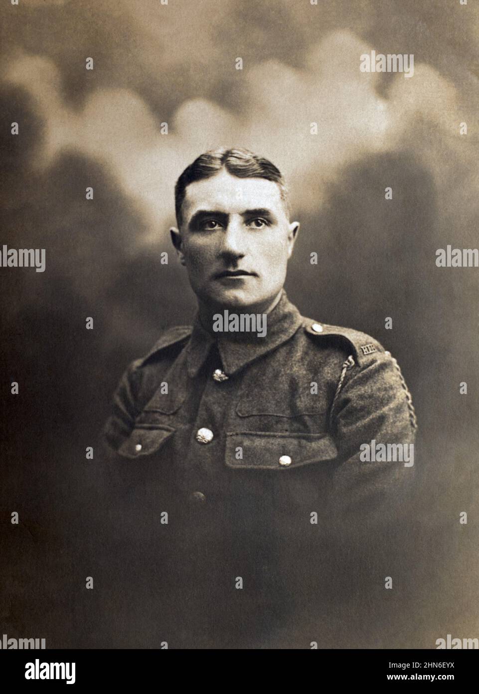 First World War era portrait of a British soldier, a Private named Arthur in the Royal Irish Rifles, In France, 03/12/1917. Stock Photo