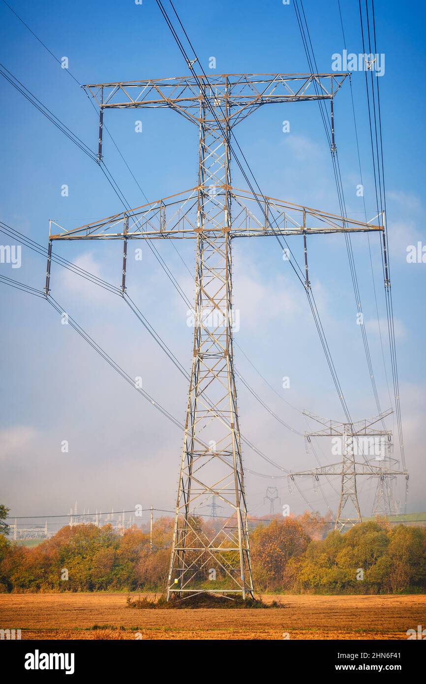 High voltage power line mast. Stock Photo
