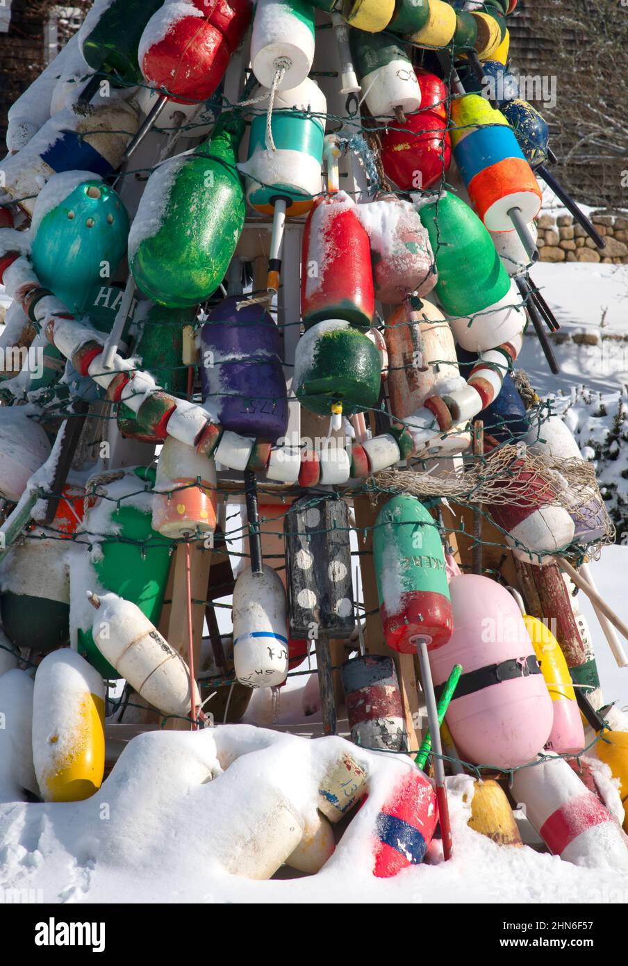 A Christmas Tree made out of lobster buoys in Chatham, Massachusetts, USA Stock Photo