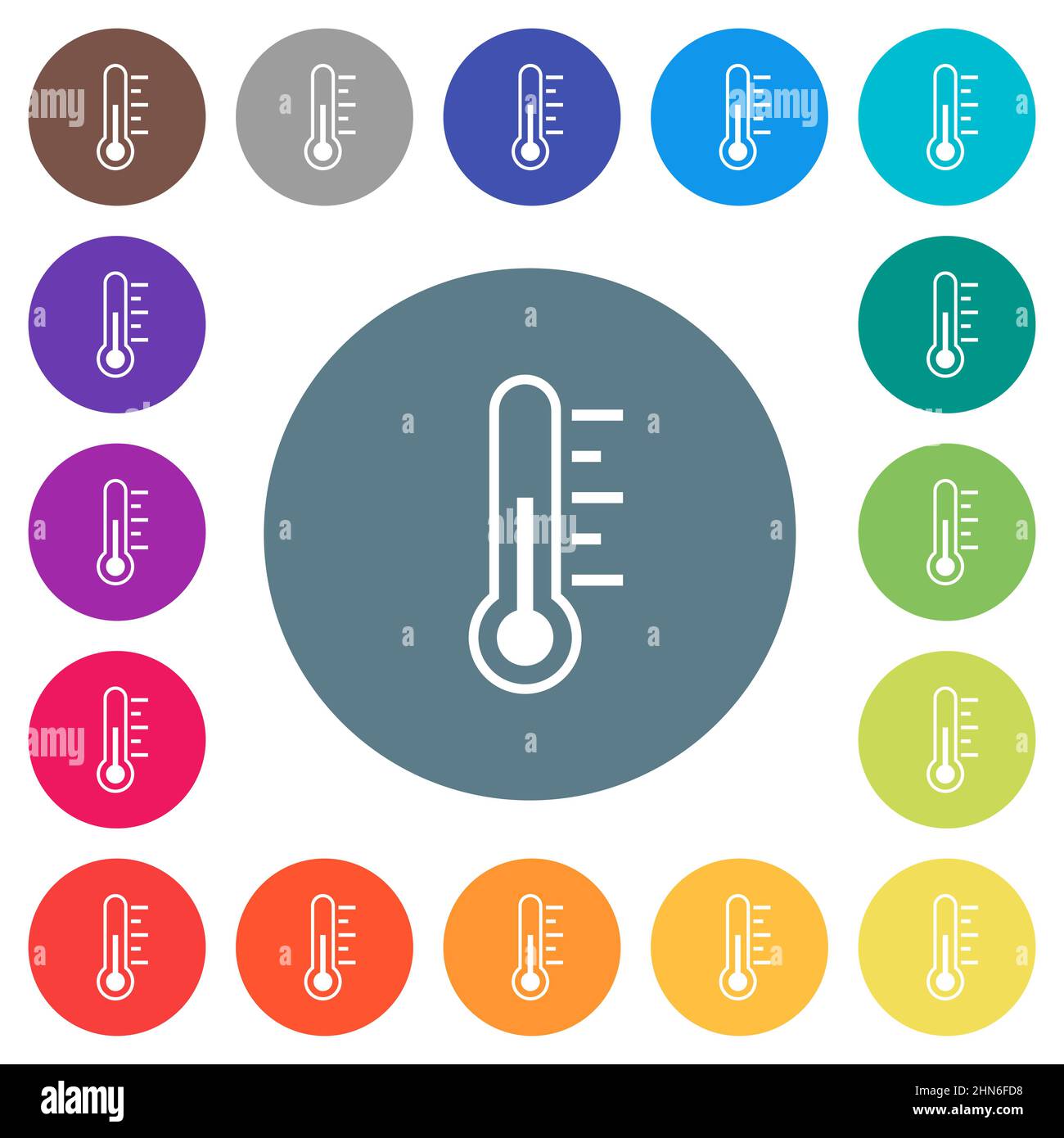 Thermometer medium temperature flat white icons on round color backgrounds. 17 background color variations are included. Stock Vector