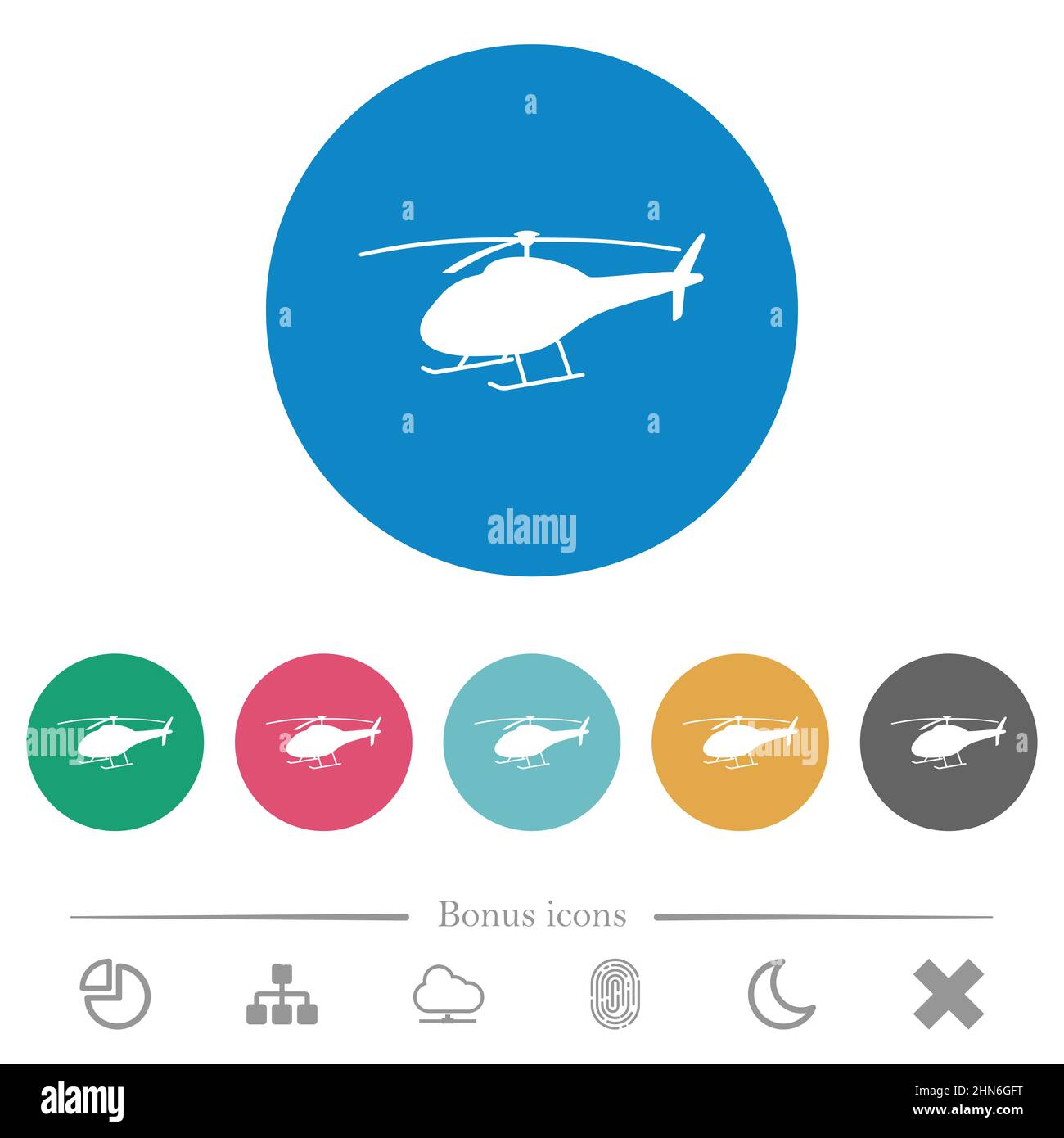Helicopter silhouette flat white icons on round color backgrounds. 6 ...