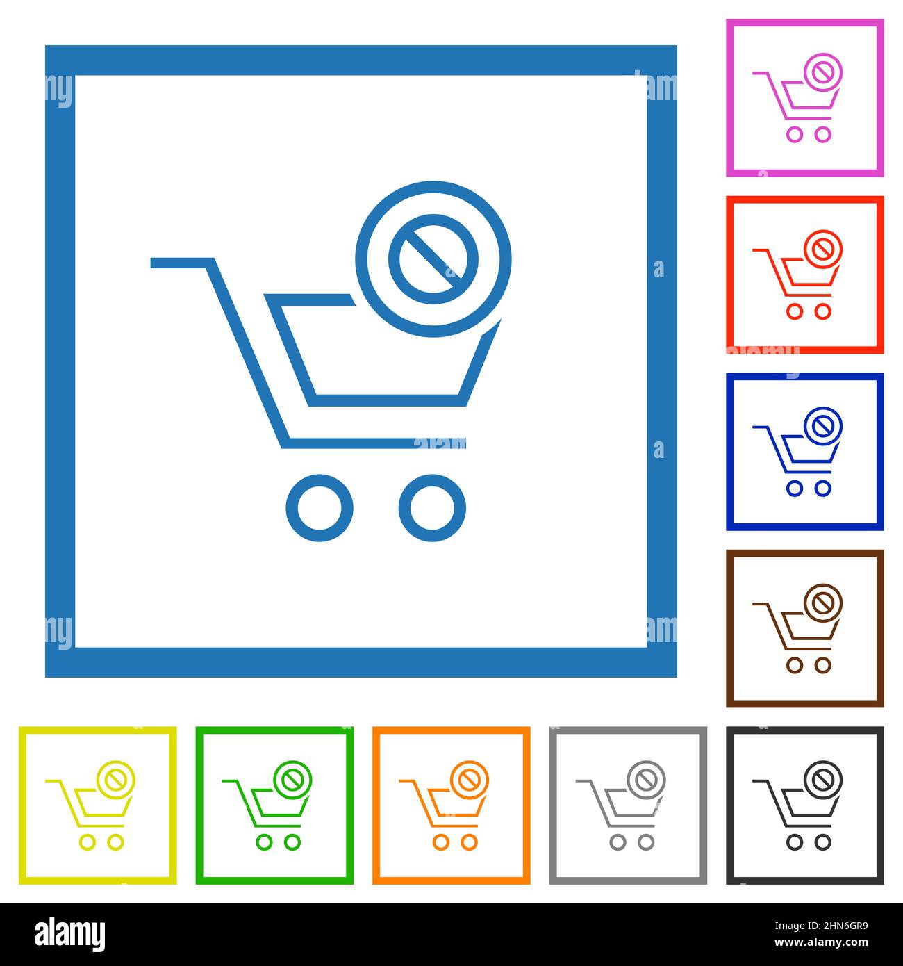 Cart disabled outline flat color icons in square frames on white ...