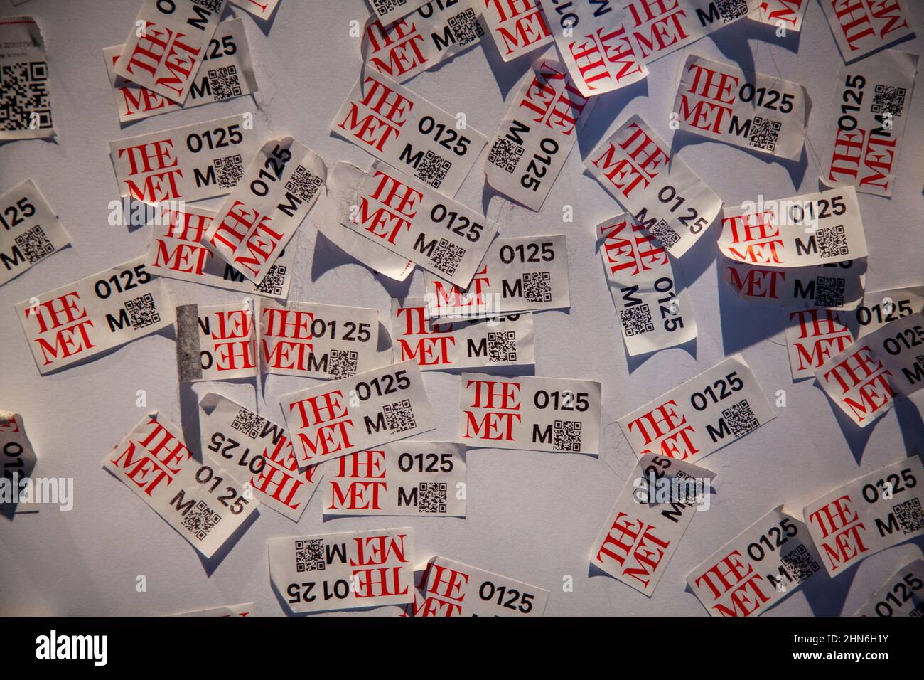 The Stickers Visitors Leave at Met Museum Exit Stock Photo