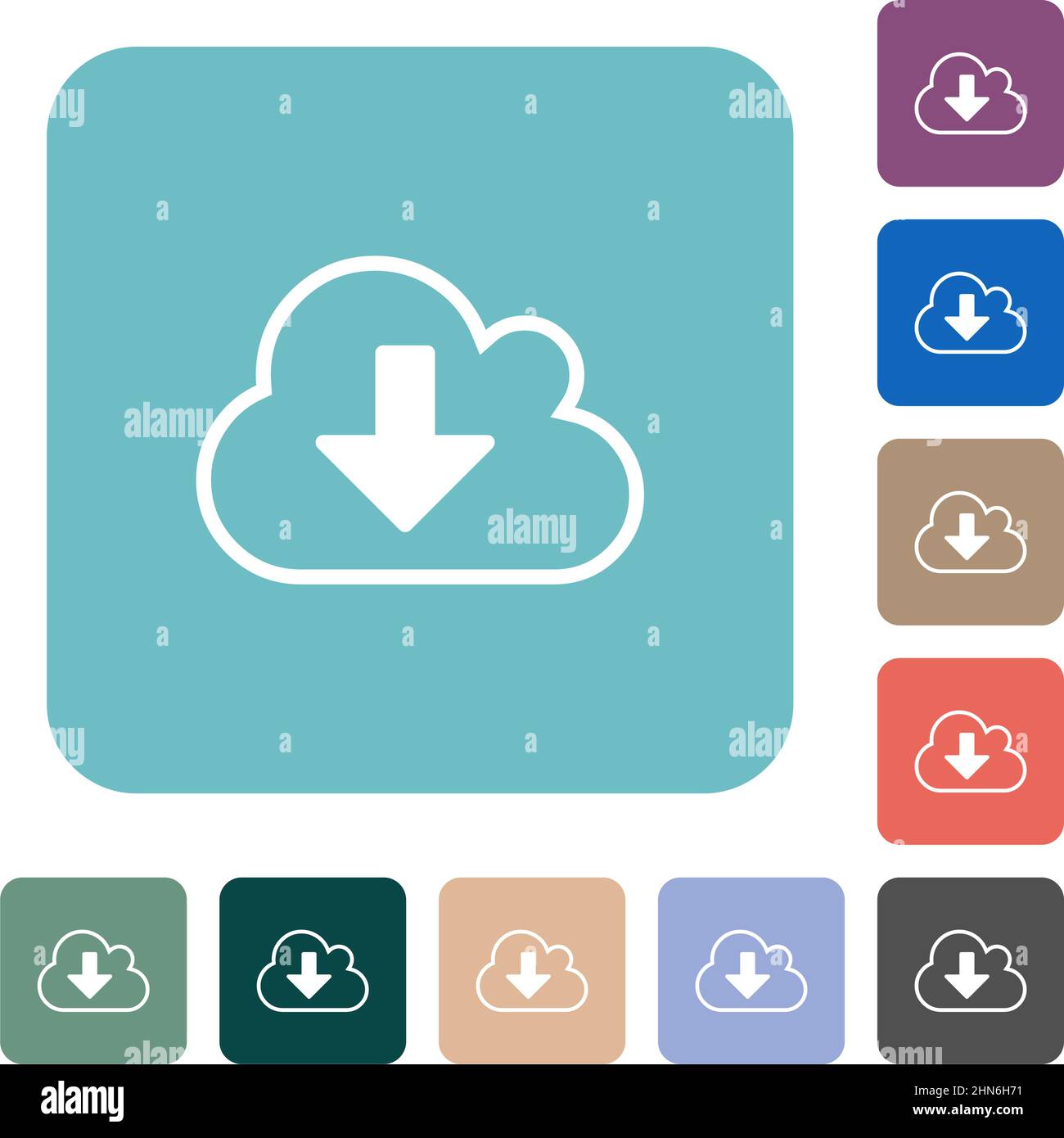 Cloud download outline white flat icons on color rounded square ...