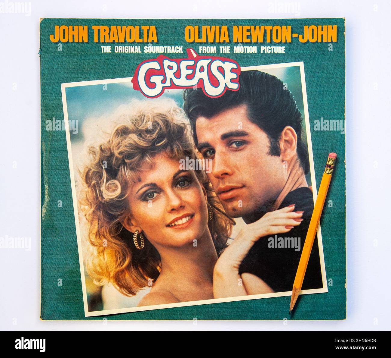 LP cover of the original soundtrack to the movie Grease, which was released in 1978. Stock Photo