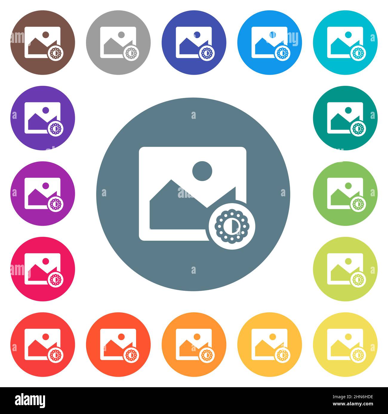 Image saturation flat white icons on round color backgrounds. 17 ...