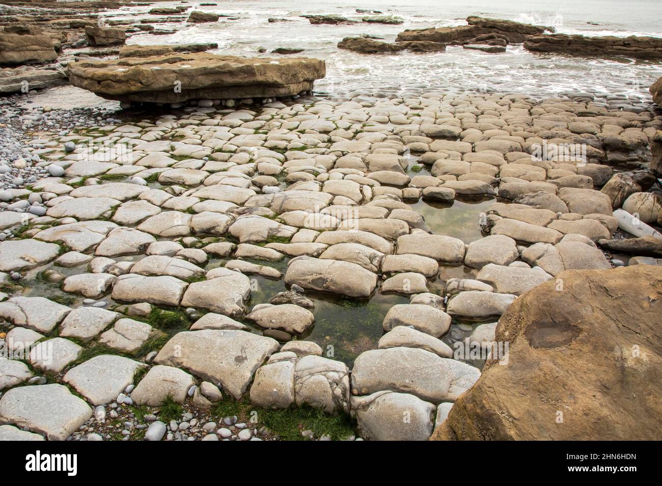 Geological coastal structures of nature, showing the movement of land mass. Stock Photo
