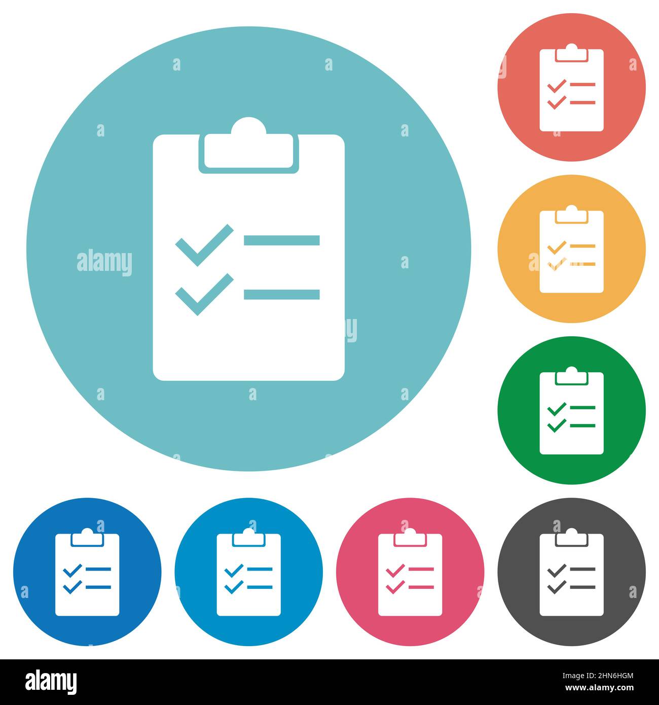 Checklist solid flat white icons on round color backgrounds Stock Vector