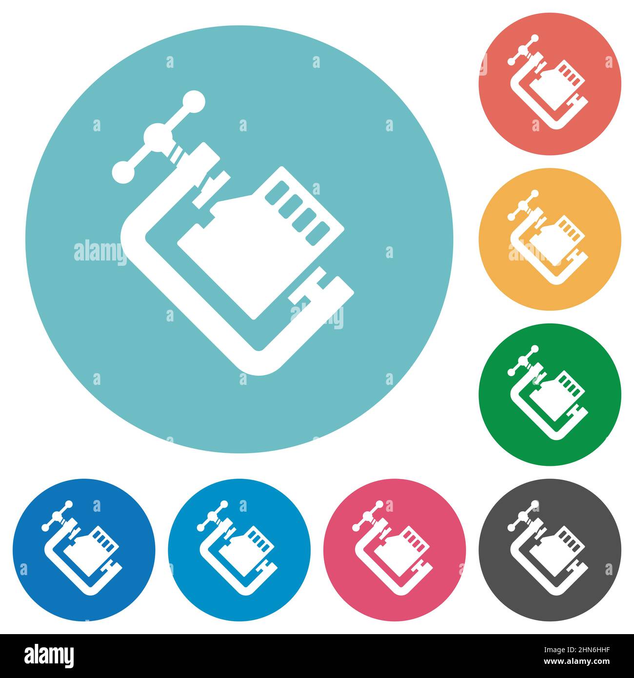 Micro sd memory card compress solid flat white icons on round color backgrounds Stock Vector