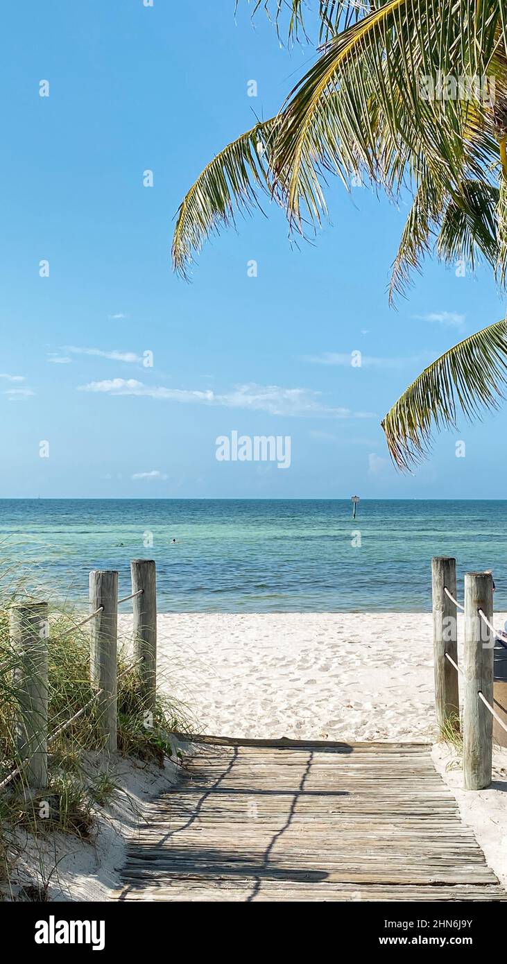 Boardwalk to Smathers Beach, Key West, Florida with ocean view Stock Photo