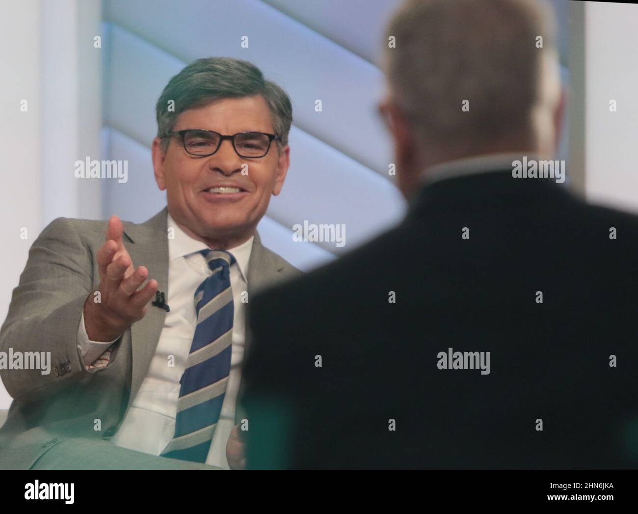 February 14, 2022.George Stephanopoulos, Donny Deutsch on the set of Good Morning America to talk about the Super Bowl in New York February 14, 2022 Credit: RW/MediaPunch Stock Photo