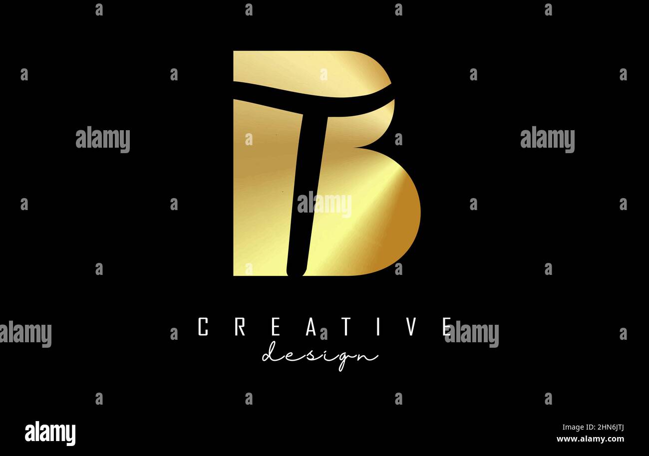 Golden letters BT Logo with a minimalist design and negative space ...