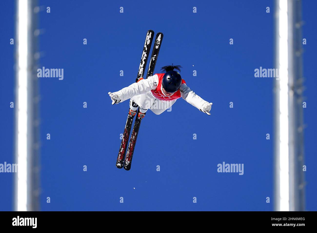 Zhangjiakou, China's Hebei Province. 14th Feb, 2022. Hanna Huskova of Belarus competes during the freestyle skiing women's aerials qualification of the Beijing 2022 Winter Olympics at Genting Snow Park in Zhangjiakou, north China's Hebei Province, Feb. 14, 2022. Credit: Xu Chang/Xinhua/Alamy Live News Stock Photo