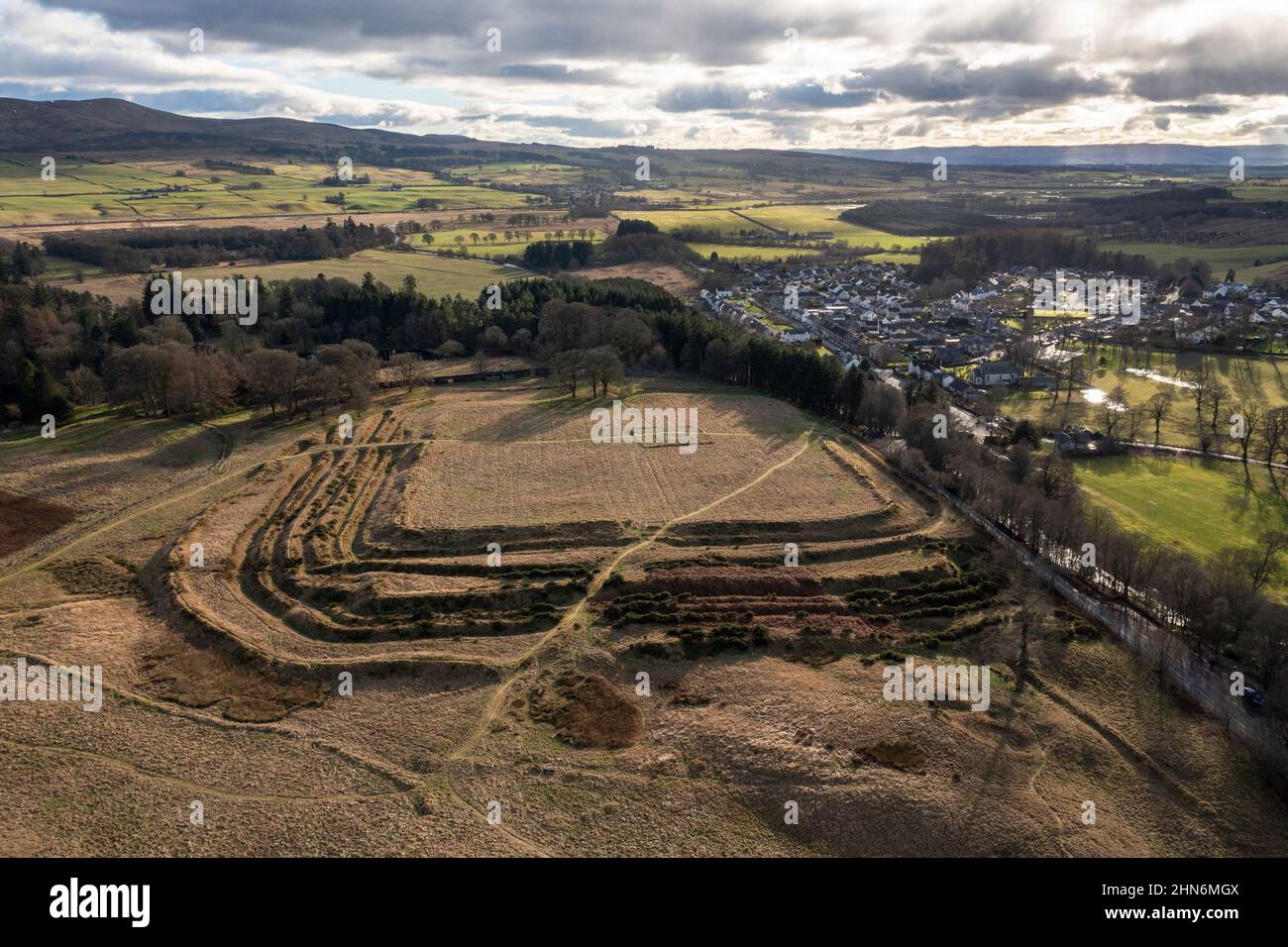 Aerial view of Ardoch Roman Fort, Braco Perthshire, Scotland Stock