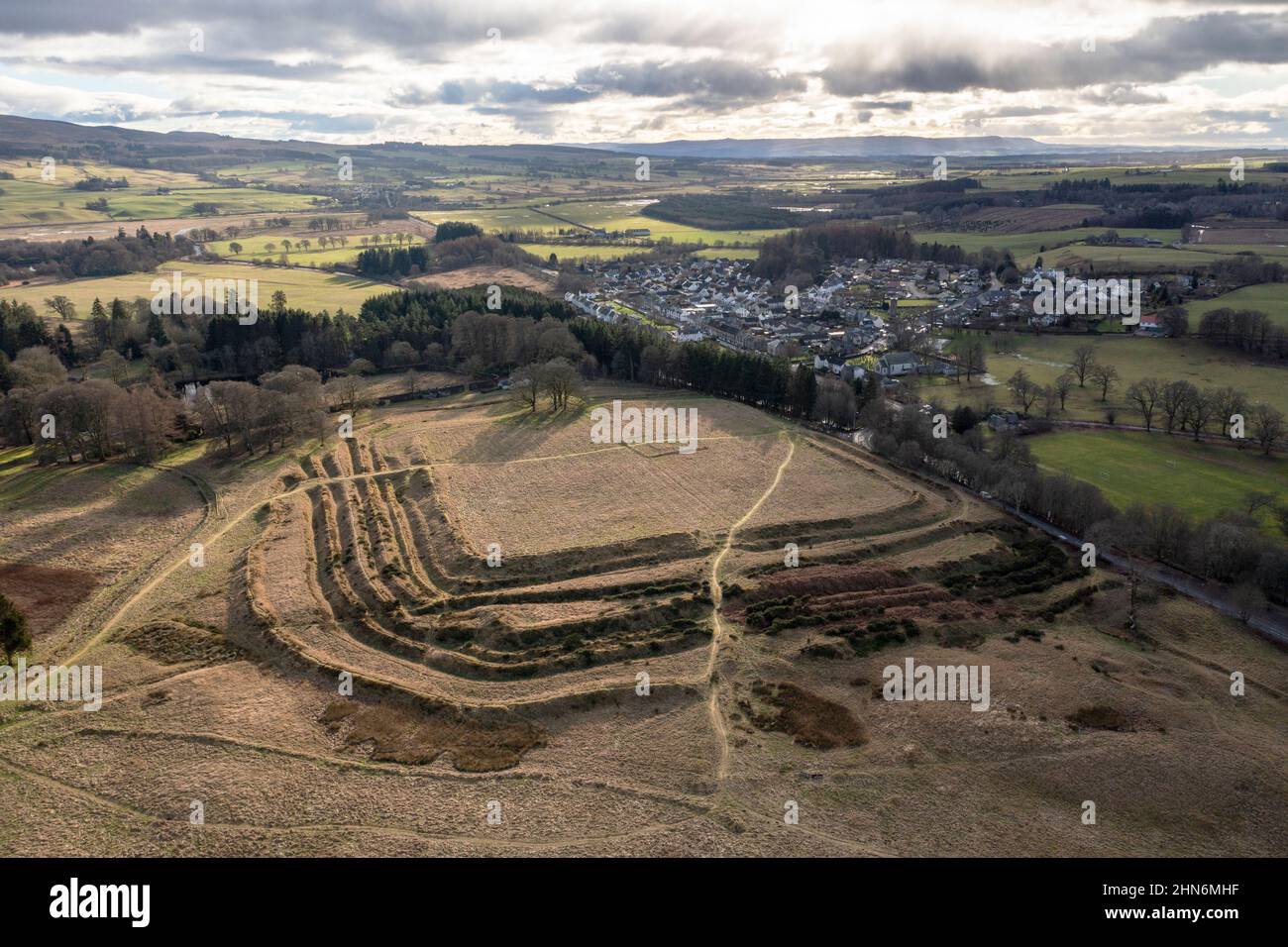 Aerial view of Ardoch Roman Fort, Braco Perthshire, Scotland Stock