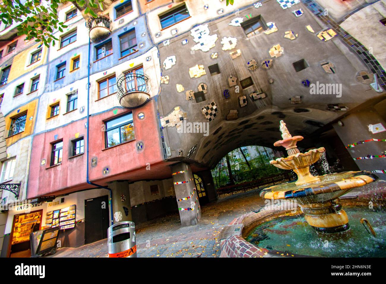 A beautiful multi-colored multi-storey building. A bright residential building. Hundertwasser house. Vienna, austria - 18 october, 2019 Stock Photo