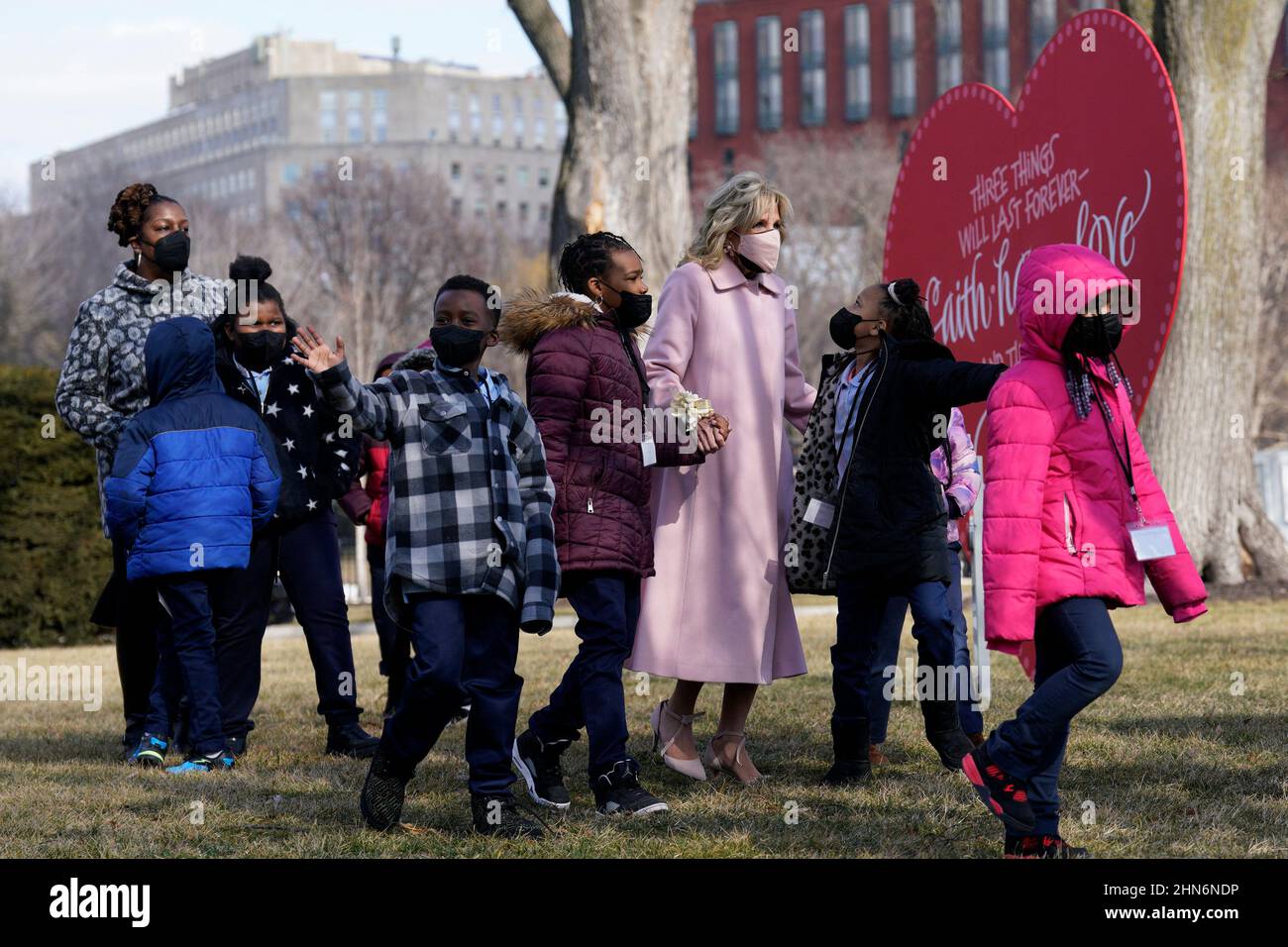 U.S. First lady Jill Biden with second graders from a DC elementary