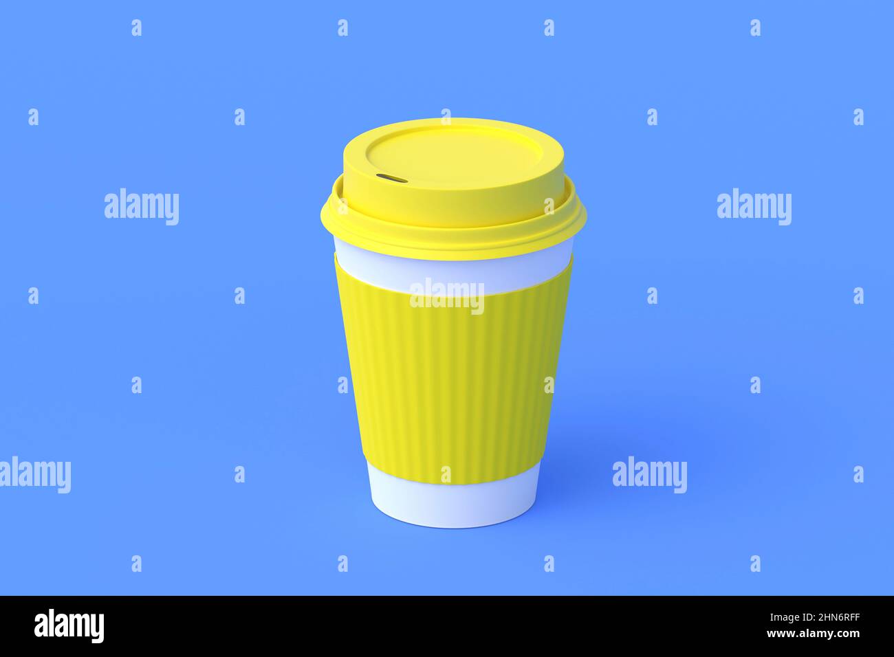 Disposable paper coffee cup with lid and sleeve. 3d render Stock Photo