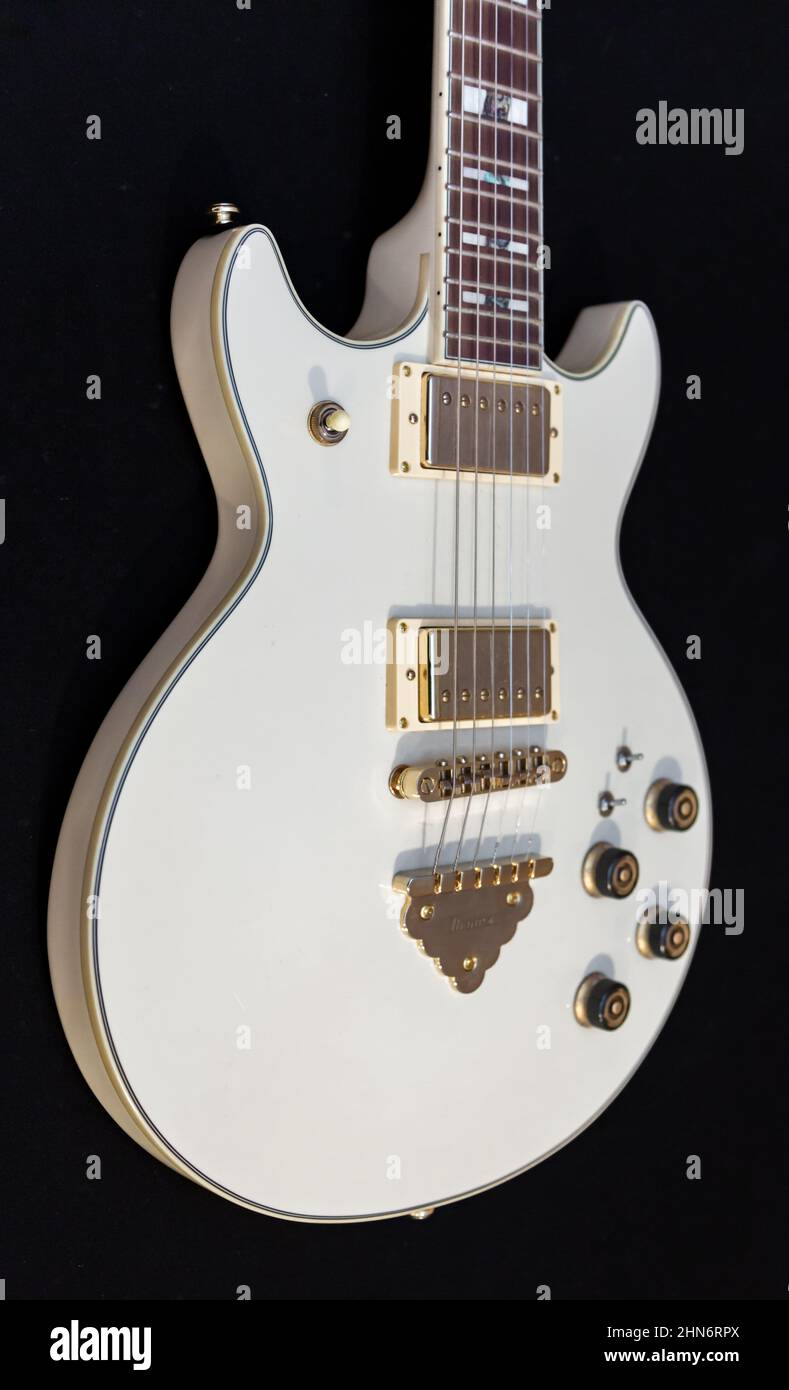 Detail image of a white electric guitar Stock Photo