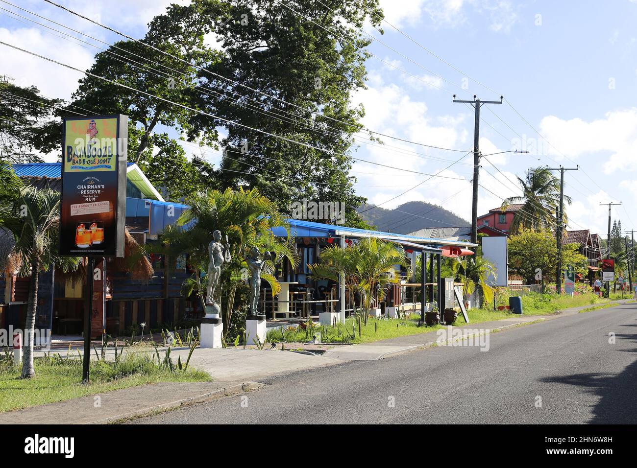 Bambooze Bar-B-Que Joint, Reduit Beach Avenue, Rodney Bay Village, Gros Islet, Saint Lucia, Windward Islands, Lesser Antilles, West Indies, Caribbean Stock Photo