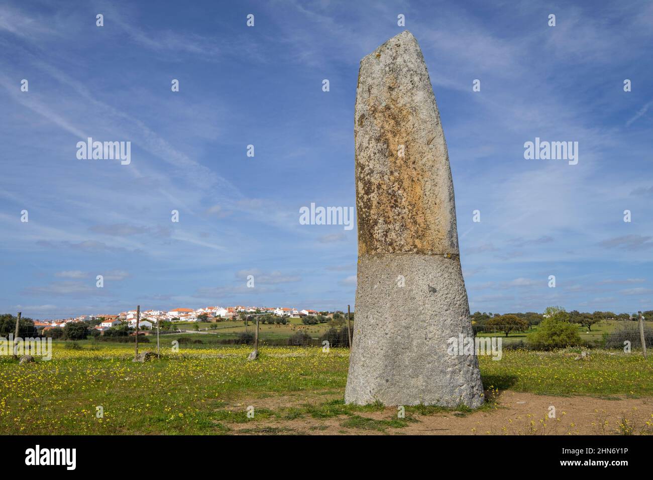 menhir de Bulhoa ,  proximo a Monsaraz, Telheiro, Alentejo, , Portugal Stock Photo