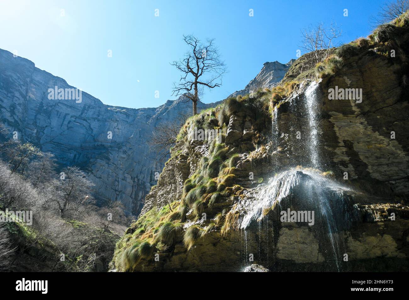 Waterfall at the source of the Nervión Stock Photo