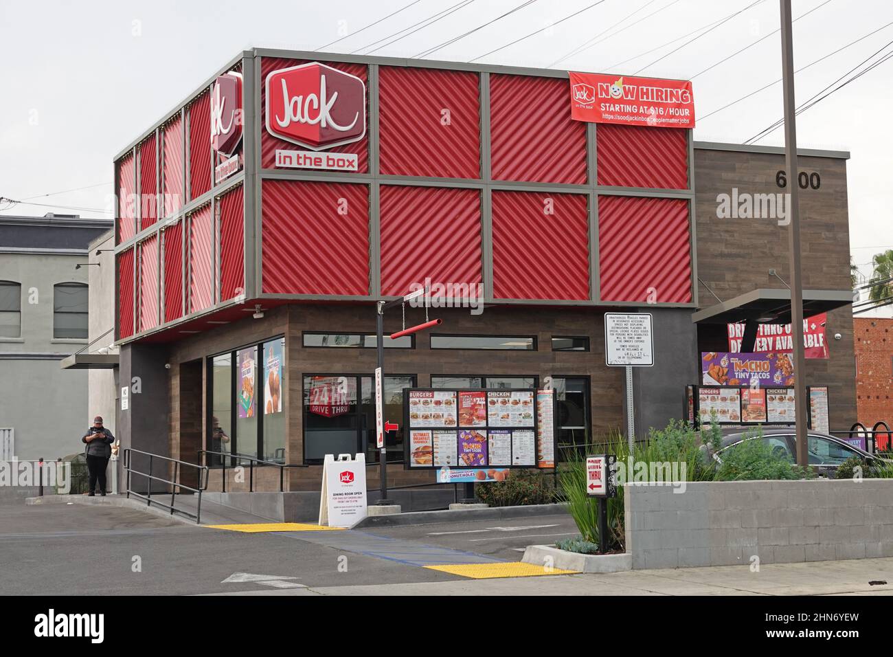 Hollywood, CA / USA - Jan. 31, 2022: A Jack in the Box fast food restaurant is shown from the exterior during the afternoon. Stock Photo