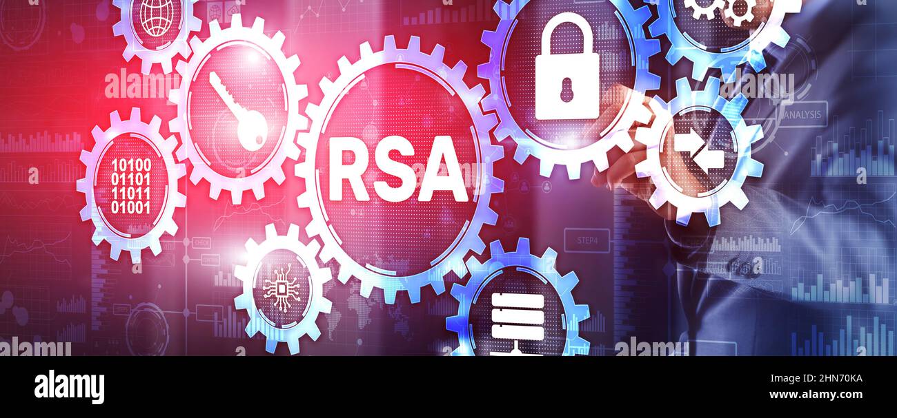 RSA. Cryptography and Network Security. Rivest Shamir Adleman cryptosystem. Stock Photo