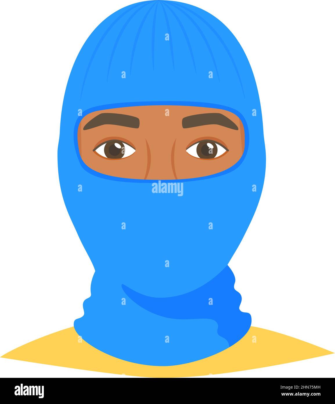 Black man wearing balaclava helmet. Trendy worm headgear for cold