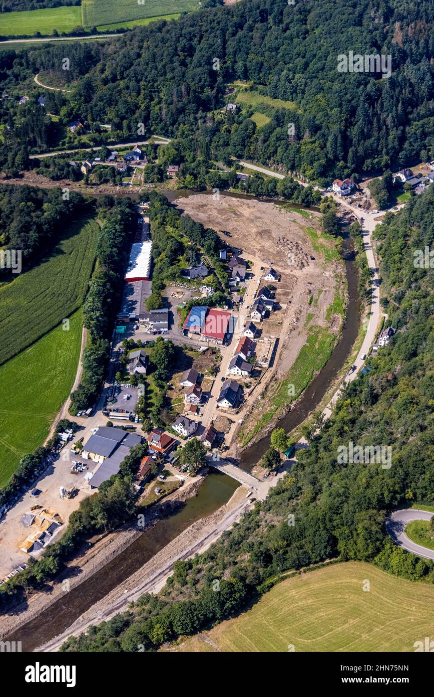 Aerial view, flooded area with river Ahr and bridge damage in Schuld, Ahr flood, Ahr valley, Rhineland-Palatinate, Germany, Ahr flood, bridges, DE, Eu Stock Photo